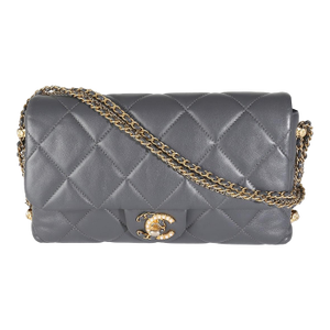 Gray Quilted Lambskin Crush On Chains Flap Bag