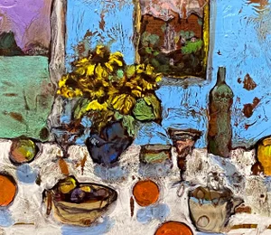 Oil Painting "Sunflowers on a Table" Expressionist Style Still Life