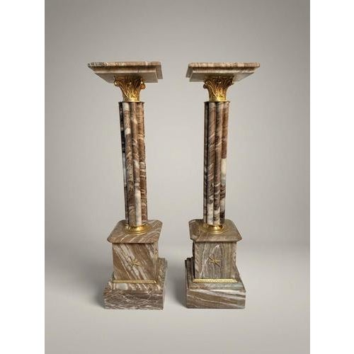 2000 - 2009 Marble and Brass Columns, Set of 2 For Sale - Image 5 of 5
