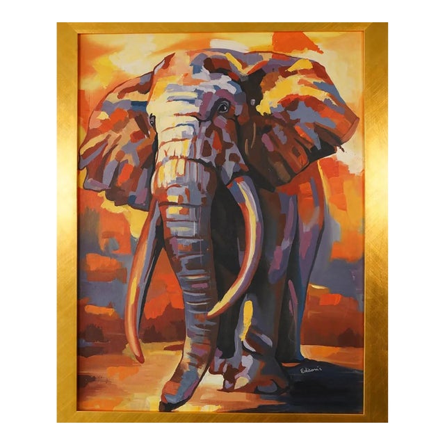 "Painted Giant" Contemporary Wildlife Painting by Edison Byarugaba, Framed For Sale