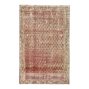 Vintage Persian Distressed Handmade Allover Motif Red Wool Rug