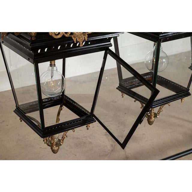 Large French Victorian Style Bronze & Iron Lantern For Sale - Image 5 of 17