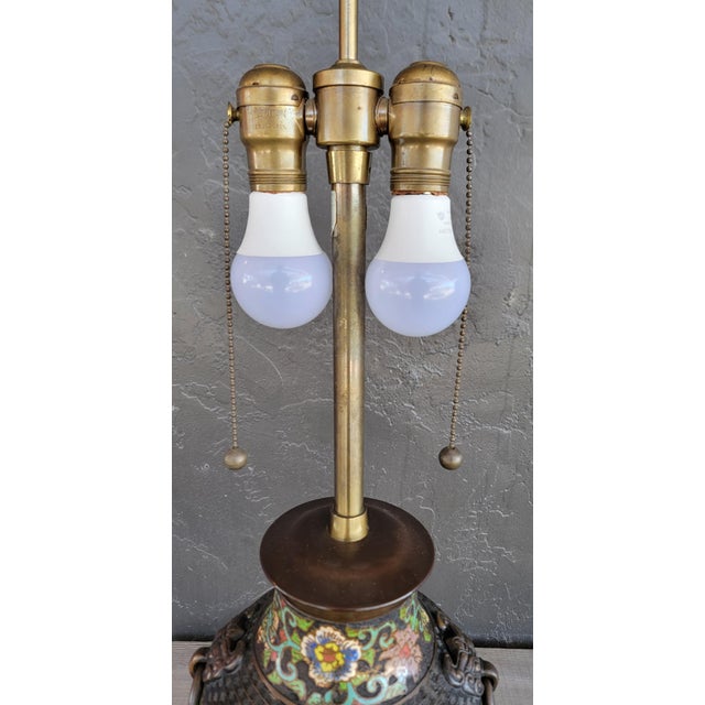 1950s Marbro Japanese Meiji Period Bronze & Cloisonne Table Lamp For Sale - Image 13 of 14