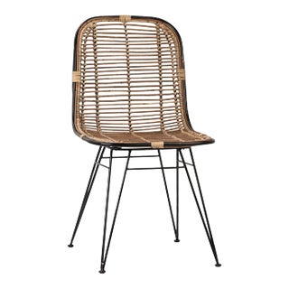Rattan & Black Dining Chair For Sale