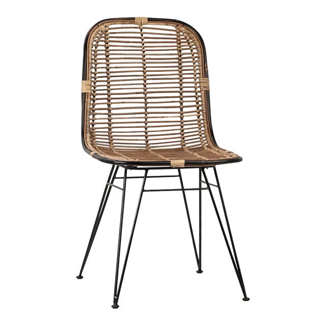 Rattan & Black Dining Chair For Sale
