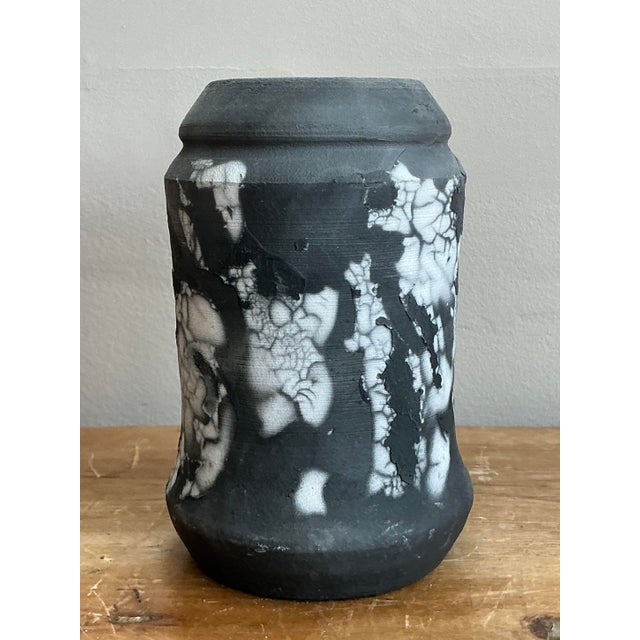 Vintage Original Raku Fired Pottery Vase For Sale - Image 4 of 12
