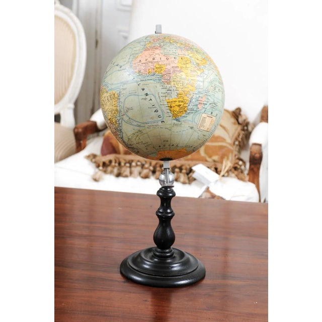 Mid 20th Century Small French 20th Century Terrestrial Globe on Turned Black Wooden Base For Sale - Image 5 of 13