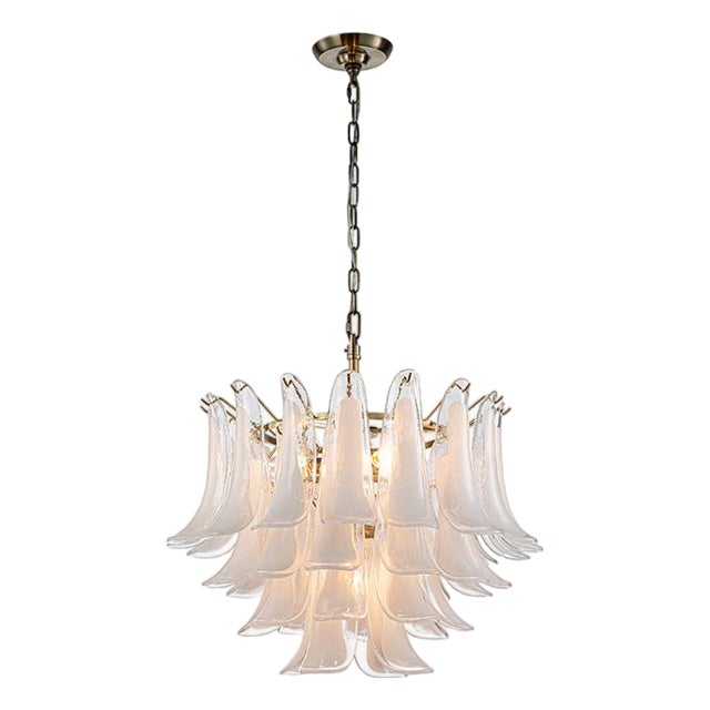 Aloadecor 24'' Wide Vintage Mid-Century Modern Chandelier 4-Light 4-Tier White Art Glass Pendant With Antique Bronze Finish For Sale