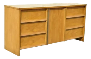 Johnson Carper Mid Century Modern 9 Drawer Walnut Laminate Credenza Long Dresser