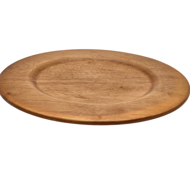 Contemporary Blond Wood Hand Turned Charcuterie Cheese Platter Round 12.5in For Sale - Image 3 of 7