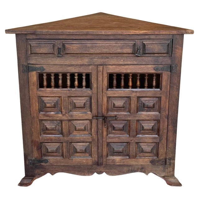 Antique French Corner Cabinet Cupboard Storage with Drawer and Door For Sale - Image 15 of 18
