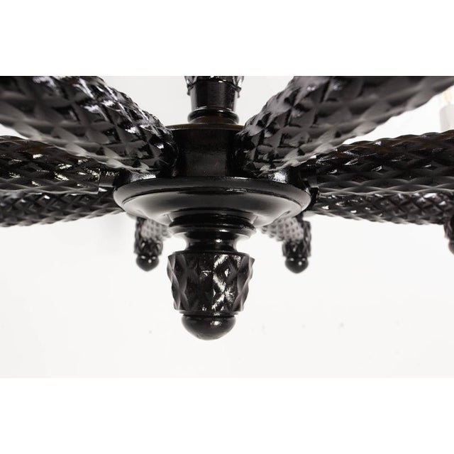 French Black Lacquered Wood Chandelier with Eight Lamps, 1940 For Sale - Image 12 of 13