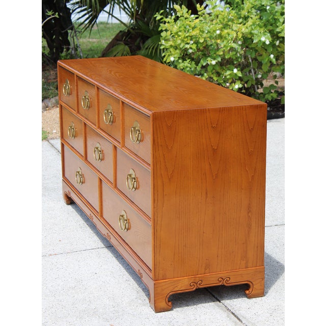 1970s 1970s Century Furniture Chin Hua 9-Drawer Dresser by Raymond Sobota – Asian-Inspired Mid-Century Modern Oak Credenza For Sale - Image 5 of 18