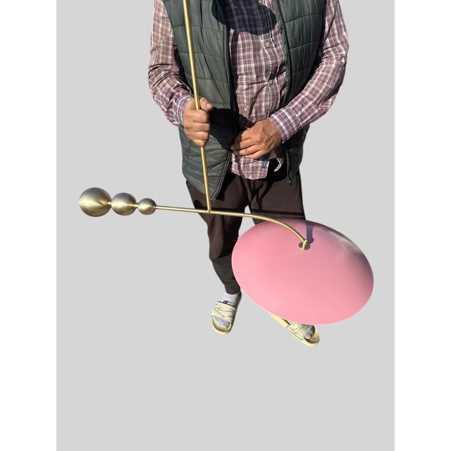 Pink Brass Pendant With Milk Glass Shade For Sale - Image 6 of 6