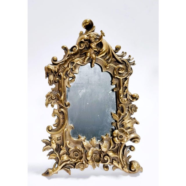Antique Baroque Brass Table Mirror, 1890s For Sale - Image 5 of 16