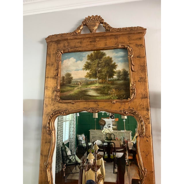 Mid 20th Century Grand 72" Vintage French Louis XV Style Giltwood Trumeau Mirror For Sale - Image 5 of 12