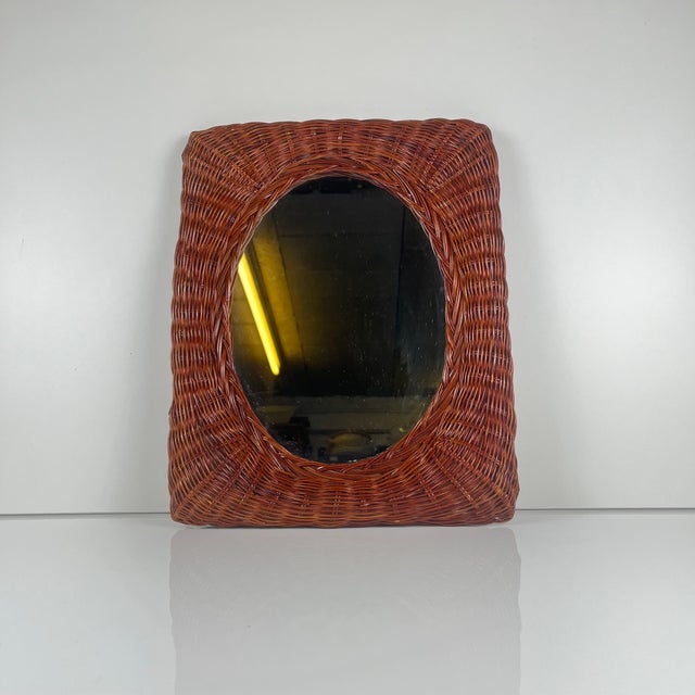 Small Wicker Mirror, 1960 Dimensions: 34.5 x 28 cm Depth: 3 cm Good overall condition, vintage item, shows signs of age,...