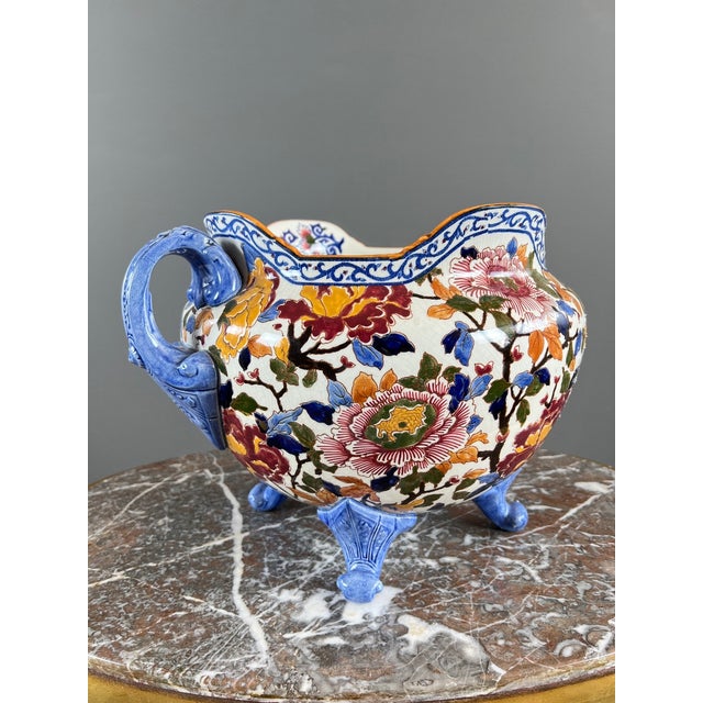 Ceramic 20th Century Earthenware Cachepot Decorated with Peonies from Gien For Sale - Image 7 of 10