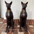 A pair of signed “A.Tiot” Egyptian bastet cat sculptures in bronze. The French art deco /Egyptian Revival sculptures are...