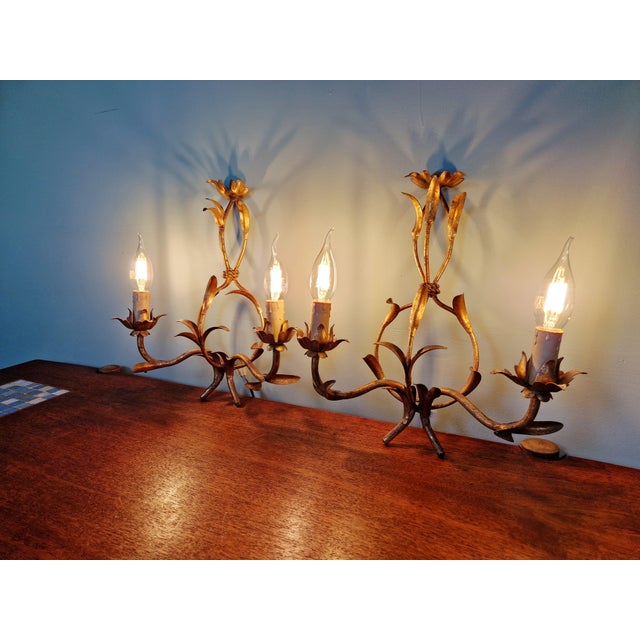 Floral Wall Sconces in Gilt Metal, Italy, 1960, Set of 2 For Sale - Image 10 of 14