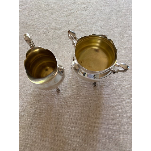 English Vintage Poole Silver Co Silverplate Creamer & Sugar Bowl Set | Footed Silver Serveware For Sale - Image 3 of 11