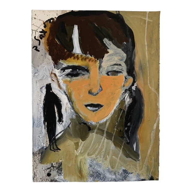 Contemporary Abstract Portrait Ink Wash Painting by Phil Saxon For Sale