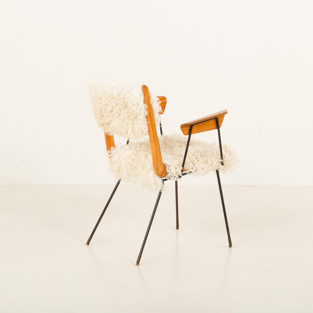 Metal Vintage Italian Boomerang Chair in Long Hair Sheepskin, 1950s For Sale - Image 7 of 15