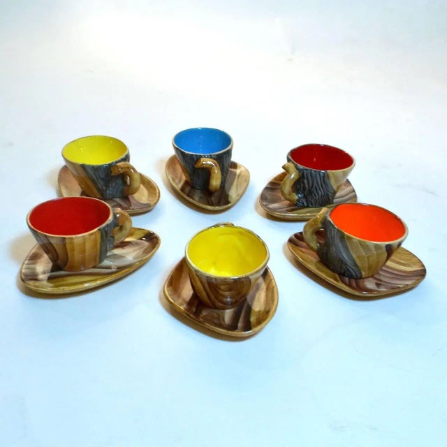 1950s Vintage Ceramic & Faux Wood Tea Set by Grandjean-Jourdan for Vallauris, Set of 9 For Sale - Image 5 of 11