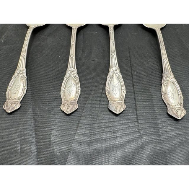 Simpson Hall Miller Sterling Silver 6” Tablespoons Mille Fleurs Set of 4 Mono For Sale In New York - Image 6 of 10