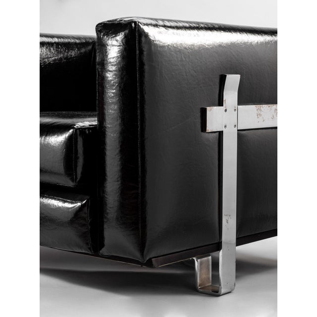 Azucena Italian Club Chairs in Black Vinyl and Steel by Luigi Caccia Dominioni for Azucena, 1960s, Set of 2 For Sale - Image 4 of 13