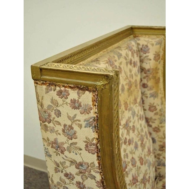 Antique French Louis XVI Victorian Gold Gilt Wood Wing Back Bergere Arm Chair For Sale - Image 9 of 10