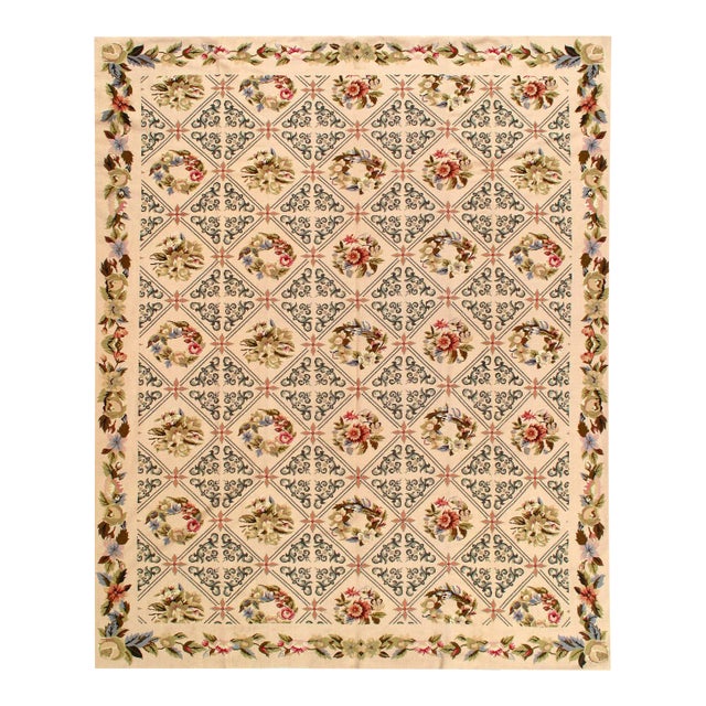 Beige Fine Hand Knotted Abusson Rug 7'6'' X 9'9'' For Sale