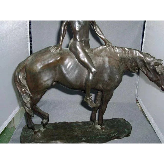 1910s 1910 Charles Humphriss Bronze of a Native American Indian Riding a Horse For Sale - Image 5 of 10