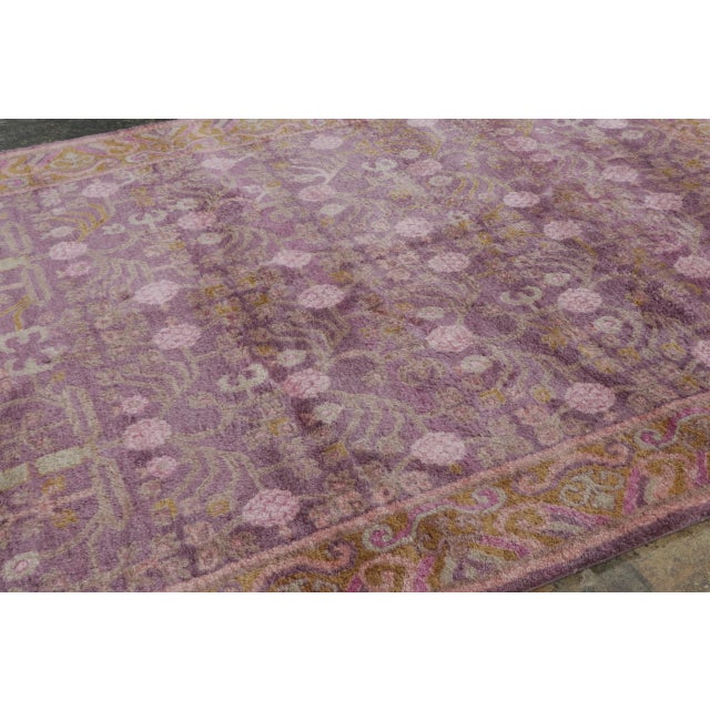 Rug & Kilim’s Modern Khotan Rug in Purple with Pink and Green Floral Patterns For Sale - Image 4 of 7