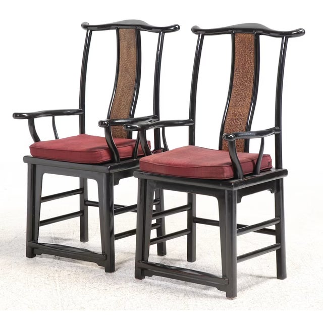 Antique Chinese Black Lacquer Scholar Travel Desk & Two Yoke Back Chairs For Sale - Image 15 of 18