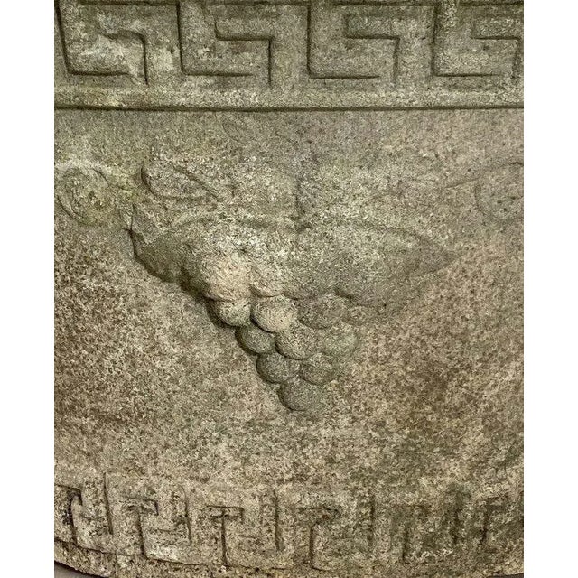 English Garden Stone Round Planter With Greek Key Design For Sale - Image 4 of 7