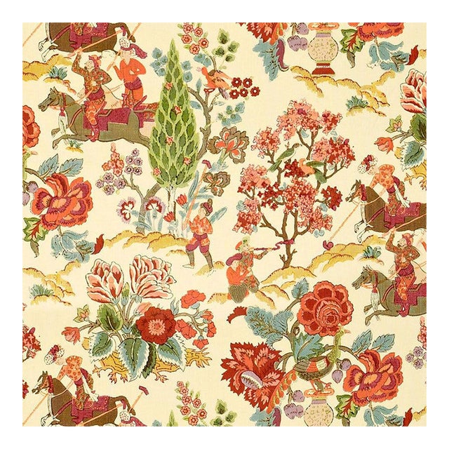 Schumacher Linen Fabric 'Persian Lancers' in Document Color 5.75 Yards For Sale