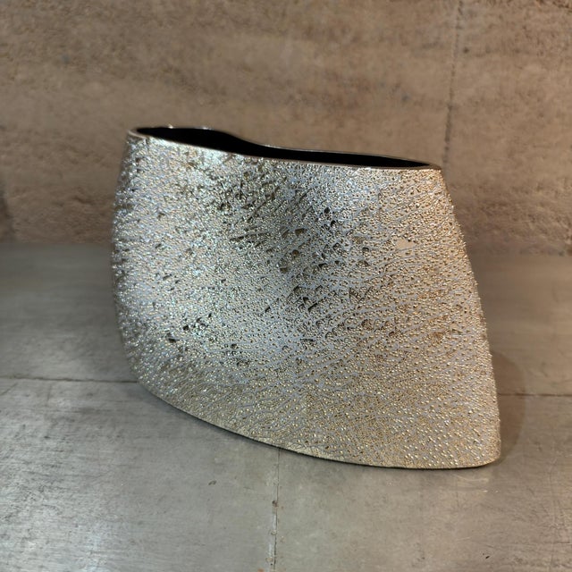 Contemporary Decorative Ceramic Decorative Vase Silver Texture For Sale - Image 4 of 10