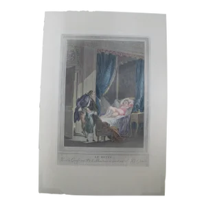 Le Matin the Morning De Ghendt After Pierre Antoine Baudouin Colored Engraving