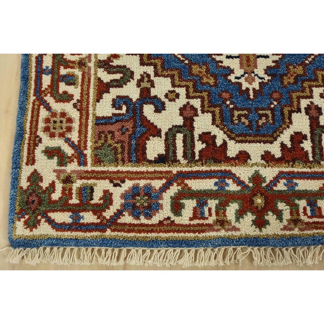 Heriz Runner 2’8” X 7’11” Blue Wool Tribal Hand-Knotted Oriental Rug For Sale - Image 9 of 12
