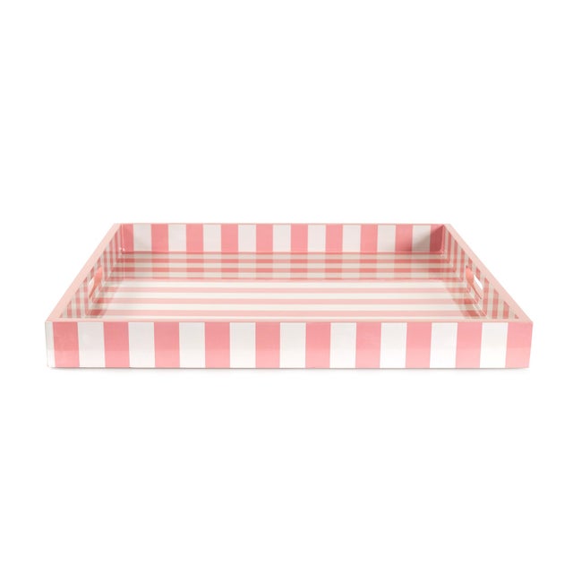 Kenneth Ludwig Chicago Soho Pink Stripe Tray For Sale - Image 4 of 10