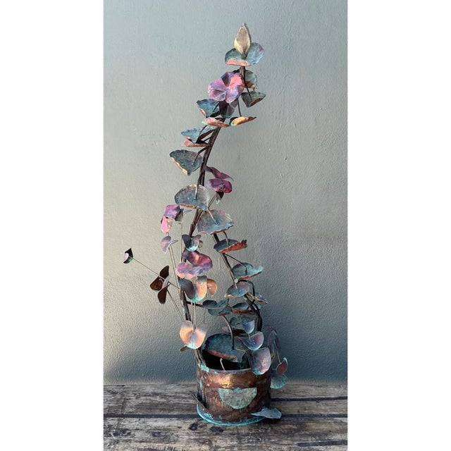 Mid 20th Century Vintage Patinated Copper Lotus Sculpture For Sale - Image 5 of 12