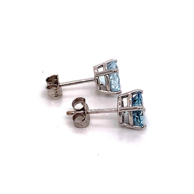 Natural Aquamarine Stud Earrings 14k White Gold 1.3 TCW Certified For Sale - Image 9 of 12