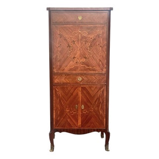 1910 Fine Antique Petite French Inlaid Secretaire Abbatant For Sale