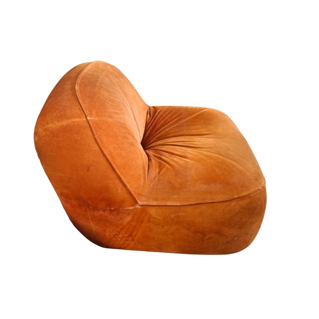Vintage 3-Seater Sofa and Armchair in Orange Velvet, 1970s, Set of 2 For Sale - Image 3 of 11