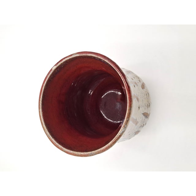 Ceramic Vintage Hand-Thrown Signed Studio Brown Drip Vase With Iridescent Speckled Glaze For Sale - Image 7 of 10