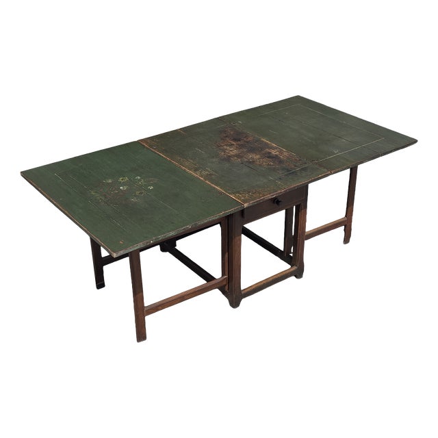 19th Century Swedish Green Painted Drop-Leaf Dining Table, 1820 For Sale