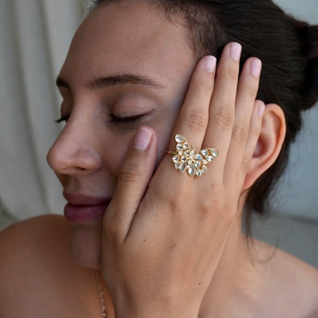 Nina Zhou Butterfly Aquamarine Diamond Cocktail Ring in 14k Yellow Gold, size 9.5 For Sale In Los Angeles - Image 6 of 11