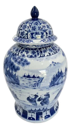 Late 20th Century Hand-Painted Chinese Blue and White Porcelain Ginger Jar