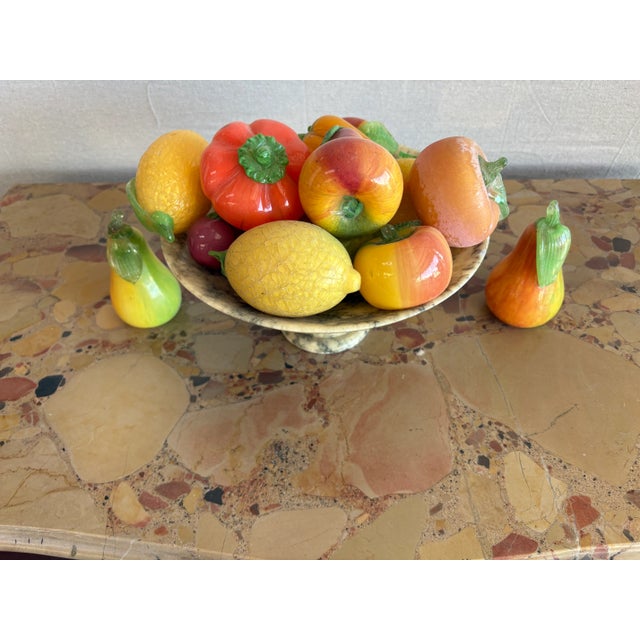 1960s Italian Alabaster Bowl With Glass Fruit- 15 Pieces For Sale - Image 9 of 9